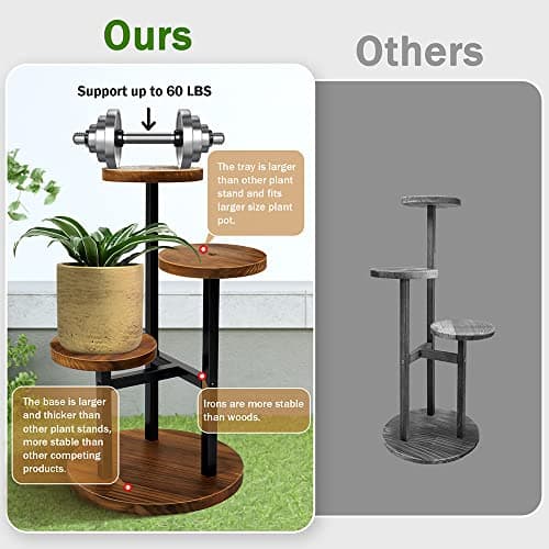 AUGOSTA 3 Tier Plant Stand, Tall Metal Wood Shelf Holder for Indoor, Outdoor Display Rack Flower Pot Stand for Corner Living Room Balcony Garden Patio 6