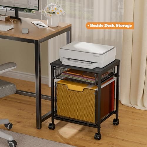 Rolling File Cabinet Cart, Printer Stand with Storage Drawer, Mobile Filing Cabinet on Lockable Wheel, Printer Cart with Hanging File Folder Organizer Beside Under Desk for Office Home(Patent Pending) 5
