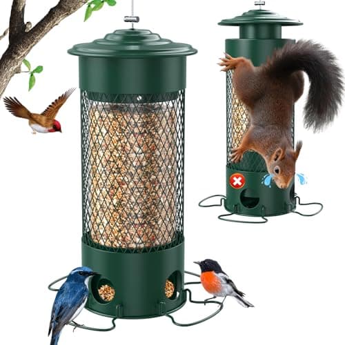 Olaiti Metal Squirrel Proof Bird Feeders for Outdoors Hanging,Weight-Activated Large Capacity Feeder for Wild Finch, Cardinal,Blue Jay, Chickadee, Weatherproof and Durable 4 Perches,Green