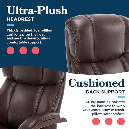 La-Z-Boy® Fairmont Big and Tall Executive Office Chair with Memory Foam Cushions, High-Back Swivel Desk Chair with Wood Arms and Base, Bonded Leather, Brown 5