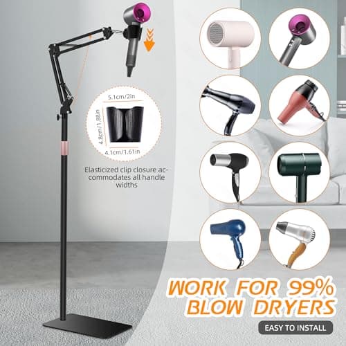Hair Dryer Stand, 1.68M Height Adjustable, Hands Free Blow Dryer Holder with Heavy Base, 360 Degree Rotating, Work with 99% Dryers, Gift for Mom, Elder, Frozen Shoulder - Black 5