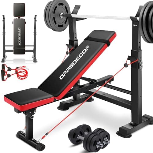 OPPSDECOR 900LBS All in One Weight Bench Set with Squat Rack Adjustable Workout Bench with Leg Developer Preacher Curl Rack Fitness Strength Training Bench for Home Gym