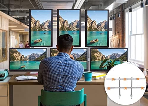 Stand Steady 6 Monitor Mount Desk Setup - Heavy-Duty Height Adjustable Monitor Stand, Swivel Arm with Clamp-On Base, 6 Screen VESA Mount Fits Most LCD/LED Monitors 17-32 in. (Silver, 6 Mounts) 8