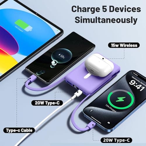 Azmuth for Magsafe Battery Pack, 10000mAh Magnetic Power Bank 22.5W PD Fast Charging with LED Display Wireless Portable Charger for Magsafe with Stand for iPhone 17/16/15/14/13/12/Pro/Pro Max 5