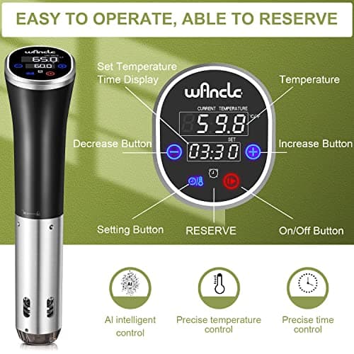 Sous Vide, Wancle Sous Vide Cooker 1100W IPX7 Waterproof Thermal Immersion Circulator With Reservation Function, Easy to store 5