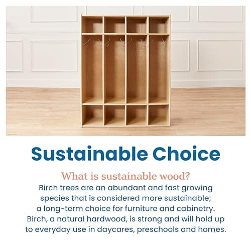 ECR4Kids Streamline 4-Section Coat Locker with Cubby Storage, Classroom Furniture, Natural 8