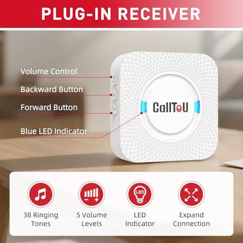 CallToU Wireless Motion Sensor Alarm Indoor Motion Detector Alarm, Bed Alarms for Elderly Dementia Patients, Motion Sensor Door Chime with 500 FT Range, 5 Adjustable Volume 2 Sensor + 1 Receiver 2
