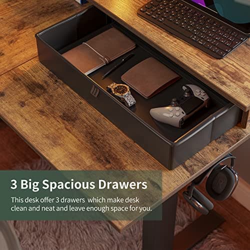 FEZIBO L Shaped Standing Desk with Drawers, Exclusive Upgraded 3 Motors Support 330LBS, Electric Height Adjustable L Standing Desk with Large Monitor Stand, Rustic Brown 6