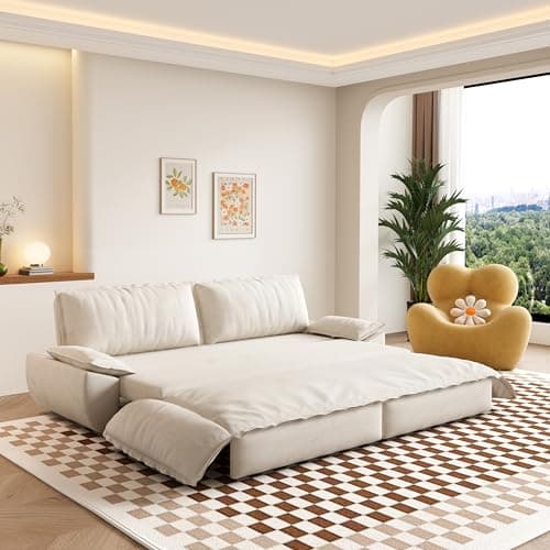 Queen Size Convertible Sofa Bed 3 in 1 Oversized Cloud Loveseat Sleeper Sofabed Pull Out Couch Bed w/Thickness Cushions, 73.2" Love Seat Lounge Chaise Daybed with Soft Armrest for Living Room Office