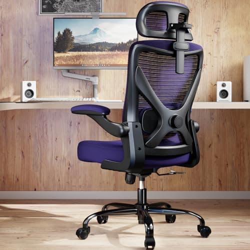 Office Chair - Ergonomic Office Chair with Back Support, Ergonomic Computer Chair - Home Office Desk Chairs, 330lbs Wide Seat Big and Tall Office Chairs with Headrest, Comfy Desk Chairs (Purple)