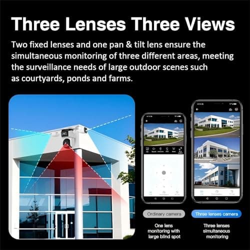 EVERSECU Triple Lens WiFi PTZ Security Camera, Three Cameras in One, Side Cameras with Adjustable All-Angle Arm, 2K 360° View No Blind Spot, Auto Tracking, Spotlight, 2 Way Audio 6