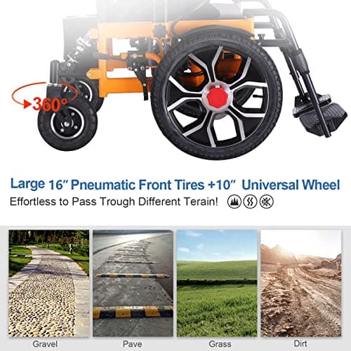 3In1 Lightweight Folding Electric Wheelchair for Adults with 20in Seat, All Terrain Power Wheelchairs for Seniors Support 300lbs 8