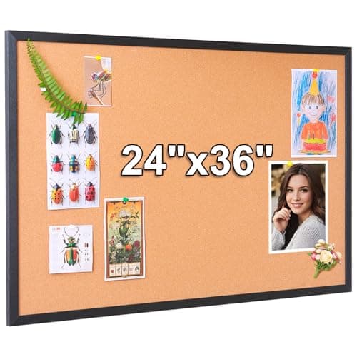 Starhali 24x36 Inch Cork Bulletin Board for Wall with Black Wood Frame | Modern Pin Board for Office & Home | Includes 20 Push Pins & Mounting Hardware