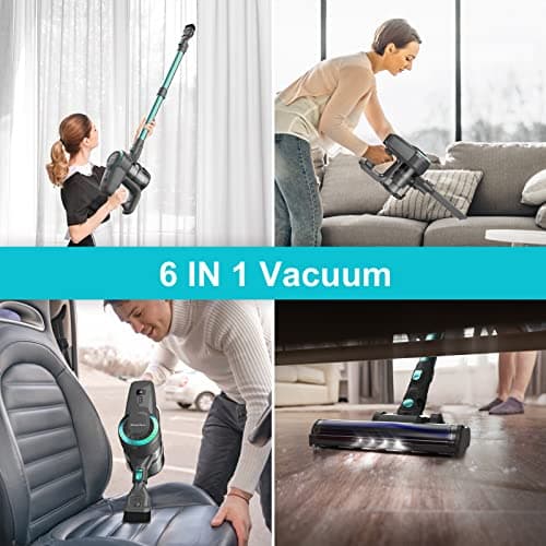 DEVOAC N300 Cordless Vacuum Cleaner, 6 in 1 Lightweight Stick Vacuum, 2200mAh Battery Up to 40mins Runtime, Powerful Handheld Vacuum for Hard Floor Rug Pet Hair Home Dorm (Cyan) 5