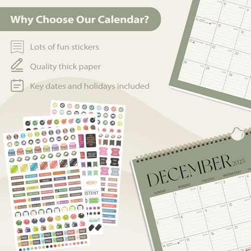 2025-2026 Wall Calendar, Monthly Wall Calendar from July 2025 to December 2026, 11.5" x 14.5", With Spiral Binding and Thick Paper, Perfect for School Office or Home, Green 6