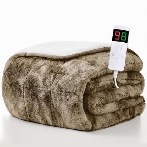 Homemate Heated Weighted Blanket for Adults - 62"x84" 15lbs Electric Throw Fast Heating Heavy Blanket 1/2/4/6/8 Hour Auto Off 10 Heat Levels Over-Heat Protection Luxury Faux Fur Sherpa
