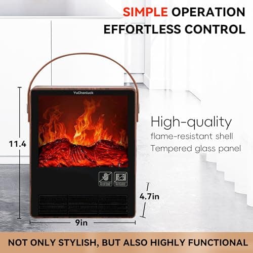 Portable Electric Fireplace Heater for Indoor Use,Fake Fireplace Space Heaters 1500W High Power,Small Fireplace with Realistic 3D Flame Effect,Mini Heater with Overheat and Tilt Protection 5