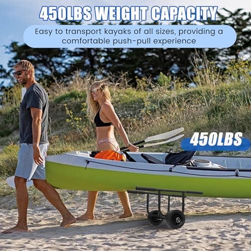 Heavy Duty Kayak Cart, Adjustable Width Canoe Cart, 8" Solid Stab-Proof Wheels, 450 Lb Capacity, All-Purpose Aluminum Kayak, Suitable for Kayaks and Canoes, Easy to Install 5