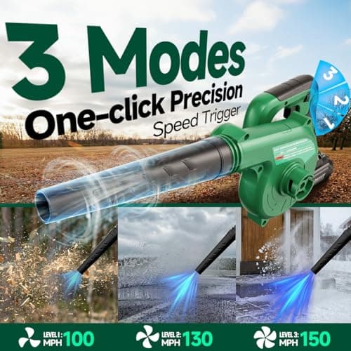 K I M O. Cordless Leaf Blower Vacuum Combo 4 in 1, 3 Nozzles &3 Modes for Inflation & Deflation, Extended Tube & Variable Speed, 20000RPM 150MPH, 2x2000mAh Battery Powered Leaf Blowers for Lawn Care 5
