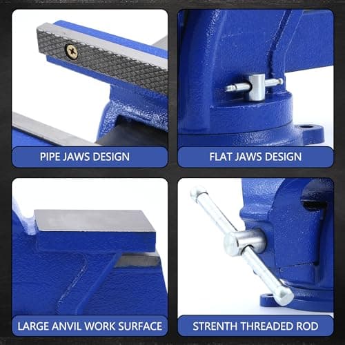 Economic Bench Vise, 360° Swivel Locking Base Bench Clamp with 125mm Vise Jaw, Clamp-on Merchanic Vice Desktop Clamp for Woodworking, Drilling (6'' Jaw) 6