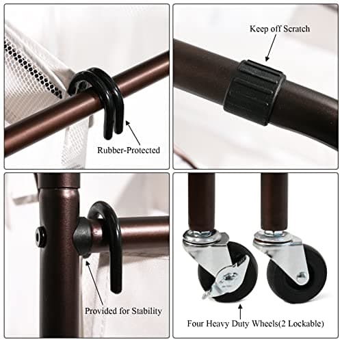 Ollieroo Classic Rolling Laundry Sorter Cart Heavy Duty 3 Bags Laundry Hamper Sorter with Ironing Board (Beige) 5