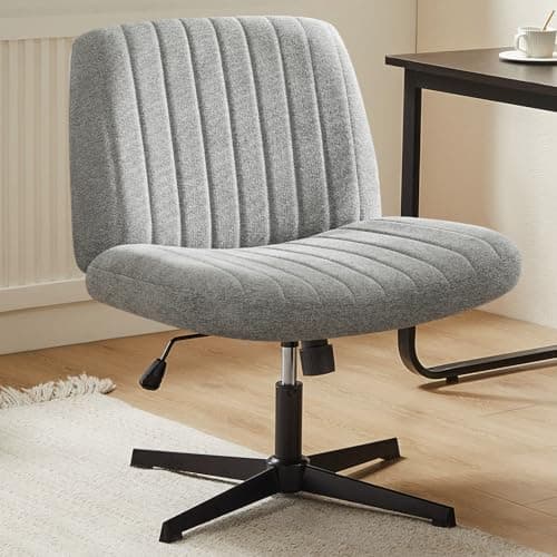 Sweetcrispy Criss Cross Chair Legged, Armless Office Wide Desk Chair No Wheels, Swivel Vanity Height Adjustable Fabric Modern Computer Task Seating for Home - Grey