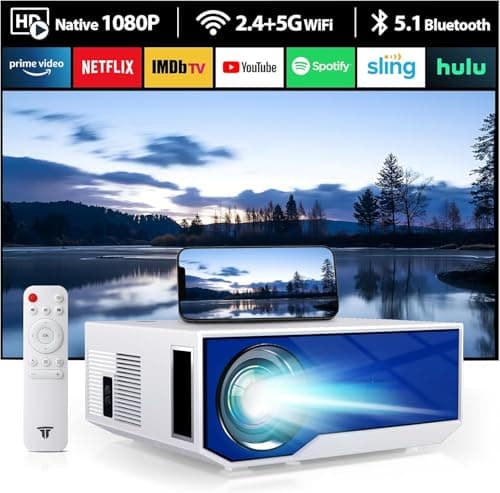 ZDK Native 1080P 18000 Lumen 4K Supported Projector with wifi and bluetooth, Bedroom Outdoor Indoor Projector Compatible with Smartphone, HDMI, USB, AV, Fire Stick, PS5 for Home, Bedroom, Outdoor Use