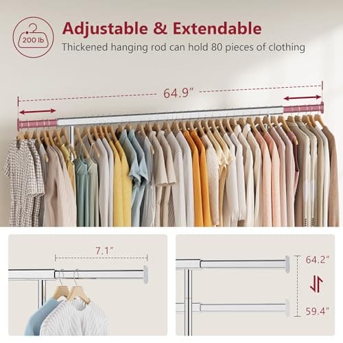 Tajsoon Clothes Rack Heavy Duty Clothing Rack Load 350 LBS, Rolling Garment Rack with Wheels and Extendable Rod, Collapsible Clothing Rack for Hanging Clothes with Bottom Shelf, Chrome 5