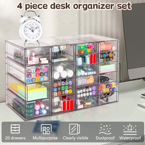 VZKAH Acrylic Organizer with Drawers | 20 Drawers 4 Sets | Desk Organizer and Storage, Clear Makeup Organization, For Office/Art Supply/Craft Storage and Organization 7