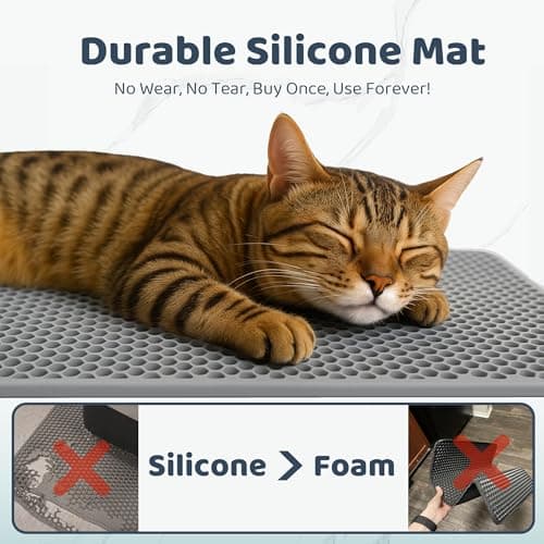Purrersia Silicone Cat Litter Mat 24"x15" (Keep Floor Clean)(Easy Clean)(Anti-Crease)(Built to Last)(Non-Slip)(Double Layer Detachable)(Soft on Paws)(Claw-Proof) 6
