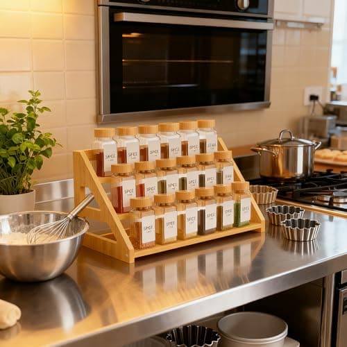 YYICO Tier Bamboo Spice Rack Organizer for Cabinet Countertop & Cabinet Organizer for Kitchen Organization, Seasoning Organizer Shelf 6
