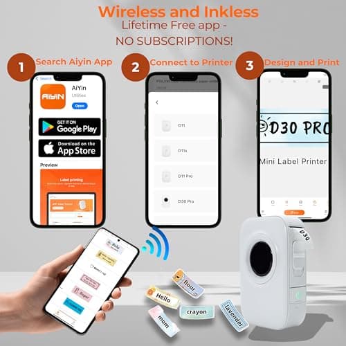 Aiyin D30 PRO, Label Maker Machine with Tape, HD Label Maker for Home, Office, and School, Wireless with Blueooth, Thermal Sticker Maker, Inkless and Smart Phone App - Supports iOS and Andriod 5