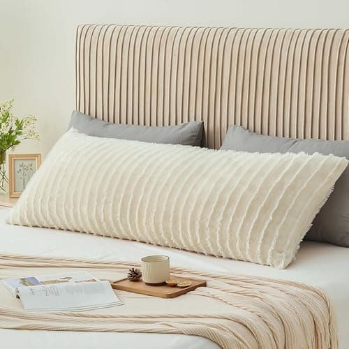 BEDELITE Body Pillow Cover with Zipper Closure, Decorative Boho Fleece Pillowcase 20 x 54 Inches, Luxury Fluffy Plush Long Body Pillow Pillowcase for All Seasons(Beige-Boho)