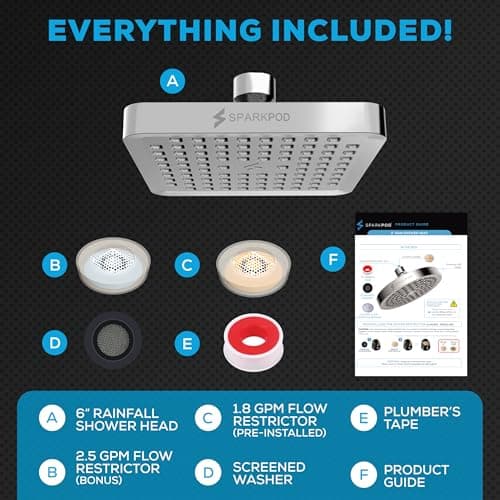 SparkPod Shower Head - High Pressure Rain - Premium Quality Luxury Design - Easy Clean Adjustable Replacement for Your Bathroom Shower Heads (Luxury Polished Chrome, 6 Inch Square) 9