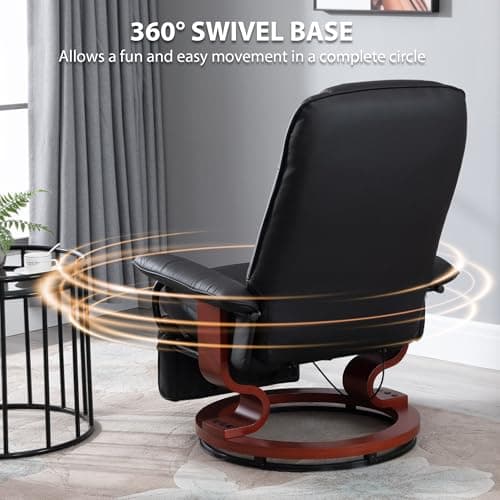 HOMCOM Swivel Recliner Chair, PU Leather Adjustable Lounge Chair with Footrest, Armrest, Wooden Base, Plush Recliner for Living Room, Black 5