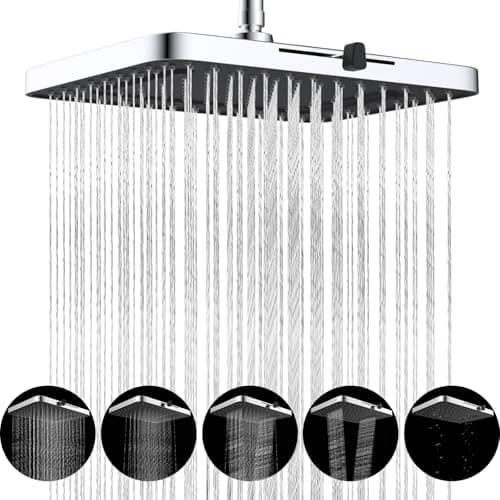 Hibbent cUPC Certified 5 Spray Modes Shower Head, 13'' High Pressure Large Rainfall Shower Head, High Flow Waterfall Bathroom Fixed Showerheads with Adjustable Swivel Ball Joint, Chrome