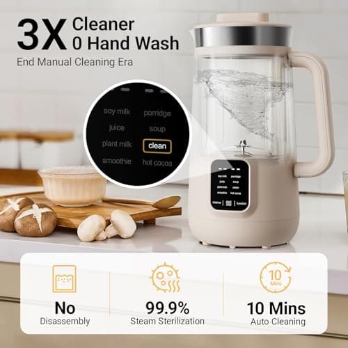 Bear 8 in 1 Nut Milk Maker Machine, 40oz/1.2L Soy Milk Maker with Self Clean/12H Delay/6H Keep Warm, One Touch Almond Milk Maker for Homemade Oat, Soup, Juice, Plant Based and Non Dairy Beverages 6