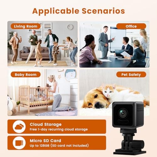 Terura Mini Camera, 4K WiFi Wireless Camera Micro Portable Nanny Cam with Motion Detection, Cloud & SD Storage, Night Vision, Smart HD Tiny Security Cameras for Home Pet Baby Office Indoor Outdoor 7