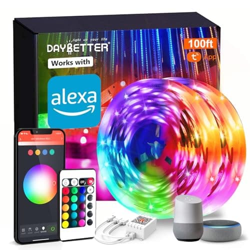 DAYBETTER Smart WiFi Led Lights 100ft, Tuya App Controlled Led Strip Lights, Work with Alexa and Google Assistant, Timer Schedule, Color Changing Led Lights for Bedroom Party Kitchen