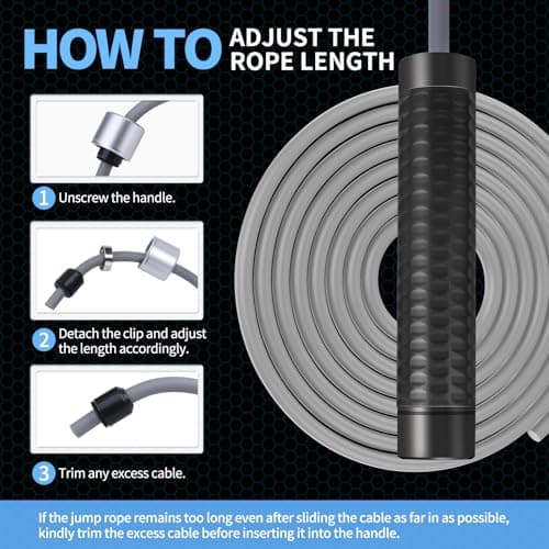 Weighted Jump Rope for Men，Women and kids(1LB), Jump Ropes for Fitness, Speed Skipping Rope, Gym,Indoor/Outdoor - Fitness, Workout, Boxing,crossfit (Black) 5