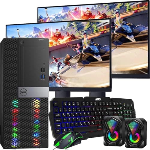 DELL RGB Gaming Tower Computer - i7 6th Gen,GTX 1050 Ti 4GB,16GB RAM,1TB SSD,New Dual 24 inch LED Screen,RGB Keyboard with AI-Enabled Key,Mouse,Wi-Fi,RGB Mini Speaker,Windows 11 Pro (Renewed)