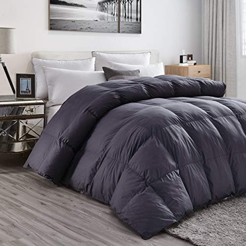 Luxurious Light Weight Goose Down Comforter Full Size Duvet Insert, Classic Gray, Premium Baffle Box, 1200 Thread Count 100% Egyptian Cotton Cover, 50 oz Fill Weight (Full, Gray)