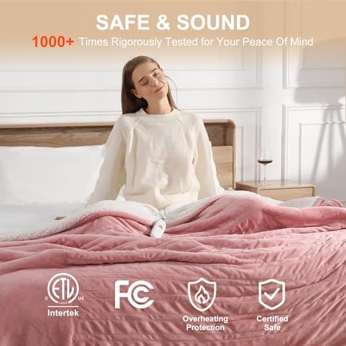 Heating Blanket Heated Throw Blanket 50''X60'' - Electric Throw Pink Ultra Warm Fluffy Electric Blanket for Recliner with 5 Heating Setting & 4 Hour Auto Off, ETL Certified & Overheat Protection 5