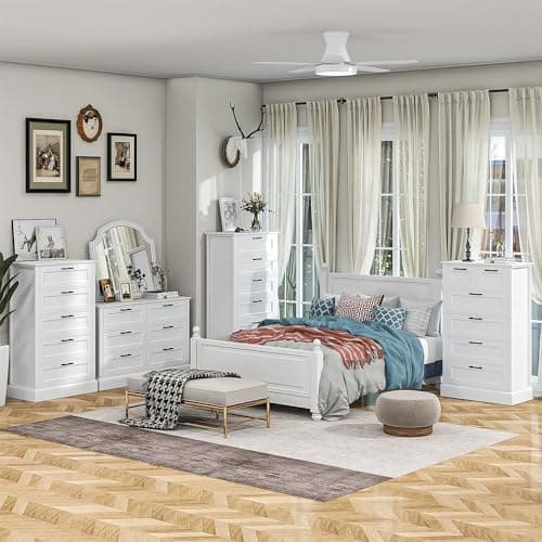 biukpci White 6 Drawer Dresser for Bedroom, Modern Chest of Drawers with Deep Drawers, Wood Double Dresser for Storage Clothes 8