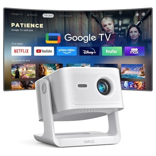 【Official Licensed Google TV】4K Smart Projector with WiFi and Bluetooth, VOPLLS Outdoor Projectors with Dolby/Auto Focus, Portable Movie Phone Wireless Gaming Wifi Proyector for Bedroom/Home/Celling