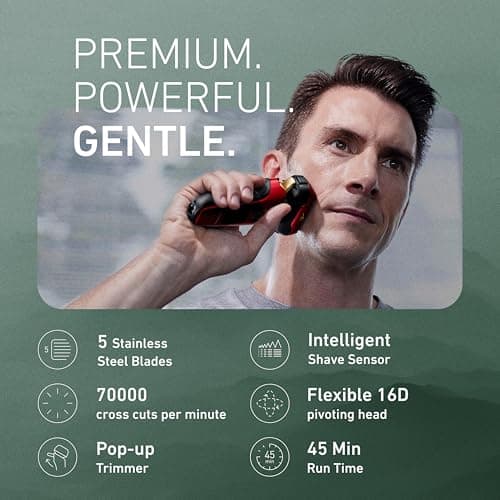Panasonic ARC5 Electric Razor for Men Face, Wet & Dry Shavers for Men with Foil Shaver, Pop-up Trimmer, Ultra-Fast 5-Blade, Smart Shave Sensor, 16D Flexible Pivoting Head - ES-ALV6HR (Red) 2