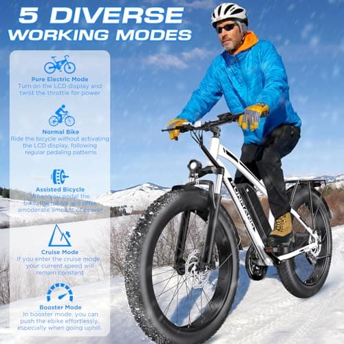 Funhang Electric Bike for Adults, 1000W Peak Ebike, 25MPH 60Miles Electric Mountain Bike, 26" Fat Tire Electric Bicycle with 48V 13AH Battery, Rear Rack, Turn Signal, Lockable Suspension Fork,7 Speed 6