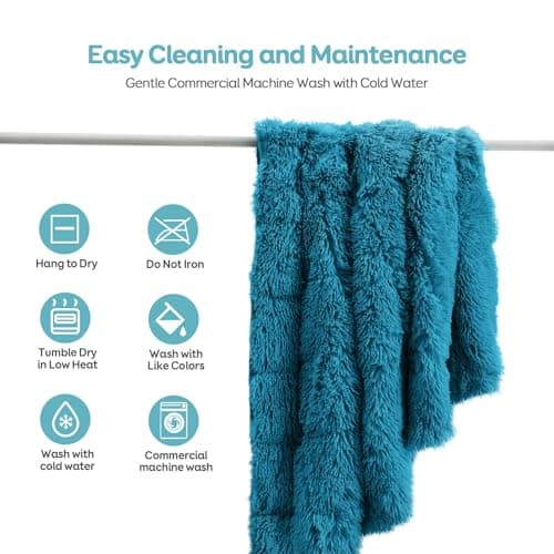 Cottonblue Weighted Blanket 15lbs, Sherpa Faux Fur Reversible Luxury Snugly Long Fur Warm Heavy Blanket 60x80 inches, Warm Plush Sherpa Weighted Blanket Queen Size for Couch Sofa Bed, Teal Green 7