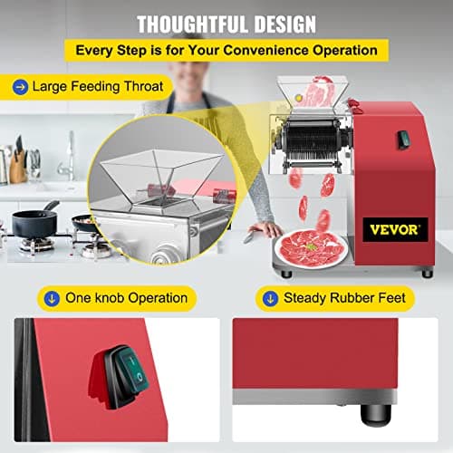 VEVOR Commercial Meat Cutting Machine, 551 Lbs/H 850W Meat Shredding Machine, 3.5mm Blade Electric Meat Cutter, Stainless Steel Restaurant Food Cutter, for Kitchen Supermarket Lamb Beef Chicken, Red 6