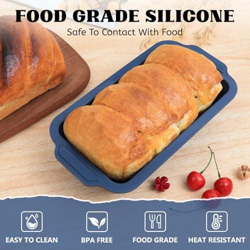 Bread Pan for Homemade Bread：9.5 x 5 Inch Silicone Loaf Pan for Baking with Metal Frame - Nonstick Banana Loaf Tin Tray for Sandwich Sourdough Pumpkin Sour Dough - for Oven Kitchen Home Bakers 4